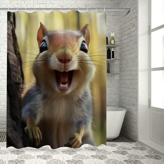 BCIIG Squirrel Bathroom Decor Set with Hooks | Colorful Luxurious Polyester Shower Curtain Set | Waterproof | Easy Installation 36"x72