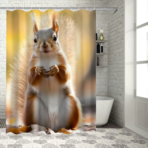 BCIIG Squirrel Bathroom Shower Curtain with Hooks, Waterproof Polyester 60"x72