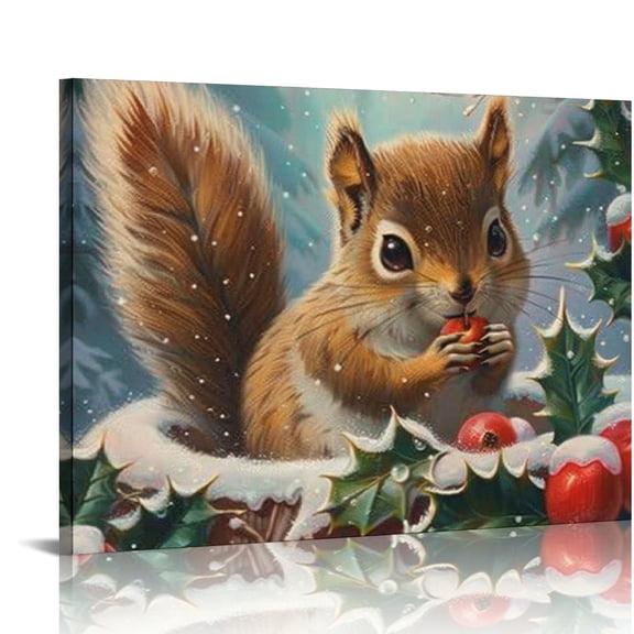 BCIIG Squirrel Bird Holly Wall Art Living Room Bedroom Office Decor Print Set 20x16in