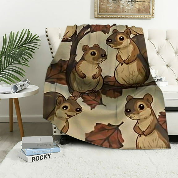 BCIIG Squirrel Blanket Gifts - 40"x50" Cute Throw Blanket for Kids, Adults - Brown Soft Plush Blankets for Couch, Sofa 50x60in
