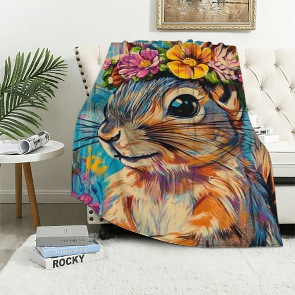 BCIIG Squirrel Blanket for Kids Adults, Flannel Squirrel Blankets Gifts, Colorful Floral Squirrel Throw Blanket for Sofa Couch Bed Living Room Soft Warm Cozy Squirrel Decor 50x60in