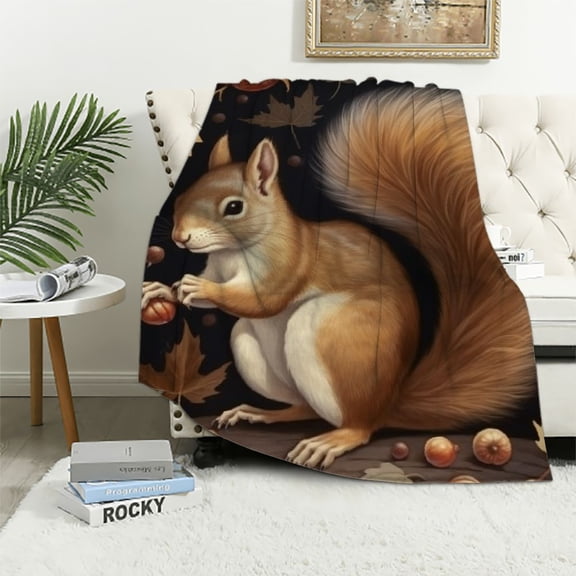BCIIG Squirrel Blanket for Kids Adults, Flannel Squirrel Blankets Gifts, Mushroom Squirrel Throw Blanket for Sofa Couch Bed Living Room Soft Warm Cozy Squirrel Decor 60x80in