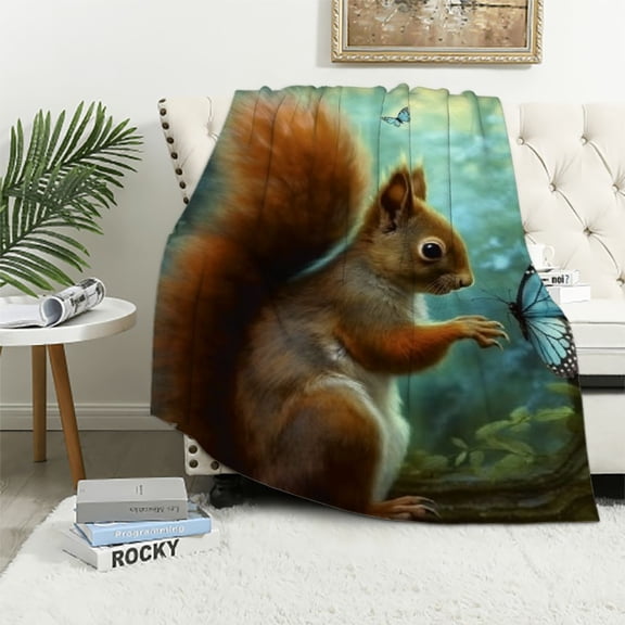 BCIIG Squirrel Flannel Blanket, Squirrel Gifts, Squirrel Butterfly Blanket for Women, Soft Lightweight Animal Throw Blankets for Bed Home Decor 50x60in
