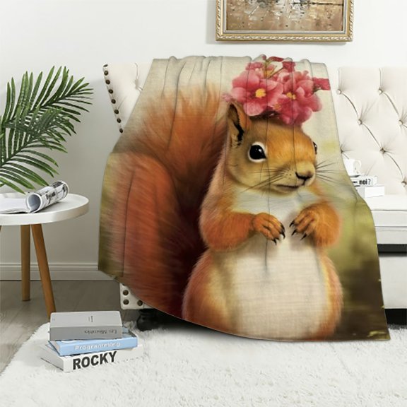 BCIIG Squirrel Flower Warm Lightweight Fleece Blanket Throw Blanket for All Seasons Home Decoration Cow Gifts All Sizes Available 60x80in