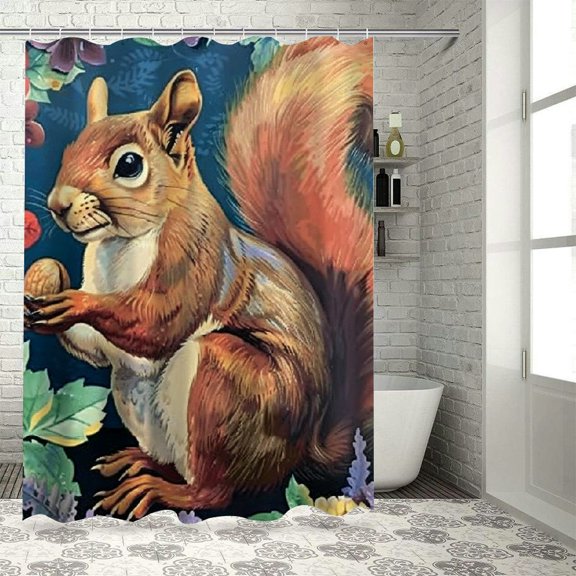 BCIIG Squirrel Nut Flowers Bathroom Decor Set Colorful Luxurious Graphic Print Polyester Fabric Fashion Shower Curtain with Hooks 36x72