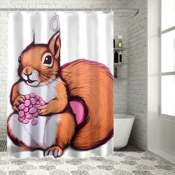 BCIIG Squirrel Nuts Pink Bathroom Decor Set with Hooks, Colorful Luxurious Graphic Print Polyester Fabric Shower Curtain Set, Washable, Multi-Size 69x72