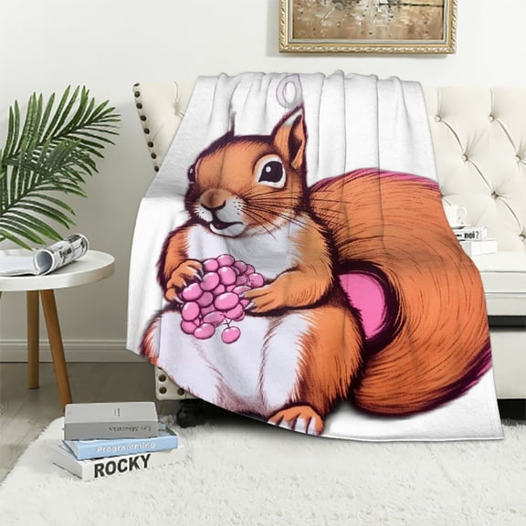 BCIIG Squirrel Nuts Pink Warm Lightweight Blanket Soft Fleece Blankets Throw Blanket for Living Rooms Sofa Decor Cow Gifts All Seasons 40x50in