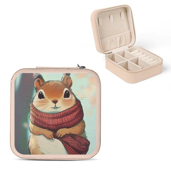BCIIG Squirrel PU Leather Jewelry Box Necklace Ring Earring Storage Organizer Travel Case Pink