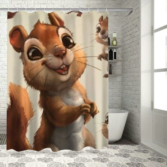 BCIIG Squirrels Expressions Furry Art Bathroom Decor Set with Hooks, Colorful Luxurious Graphic Print Polyester Fabric Shower Curtain for Bathroom Decoration, Waterproof with Hooks 36x72