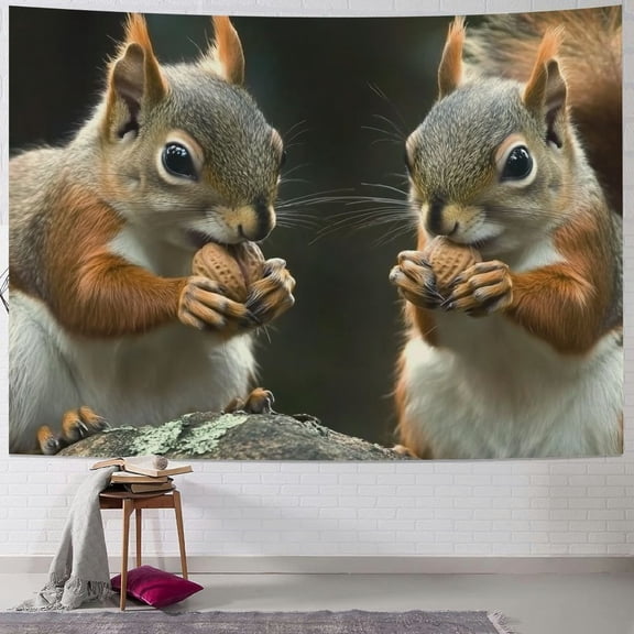 BCIIG Squirrels Nuts Rock Tapestry Wall Hanging Unique Style Graphic Tapestries Home Wall Decor Art for Living Room Bedroom Apartment Farmhouse Dorm 40x60inch