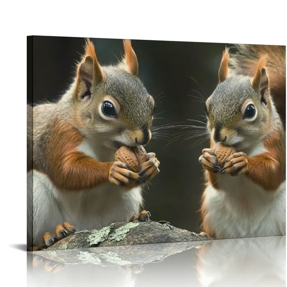 BCIIG Squirrels Nuts Rock Wall Decor Art Print for Home Office, High Resolution Canvas Artwork, Handmade Framed Design 20x16in