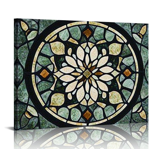 BCIIG Stained Glass Circular Design Art Nouveau Canvas Prints for Living Room Bedroom Home Office Wall Decor 20x16in