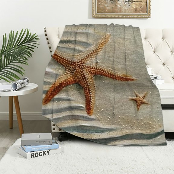 BCIIG Starfish Beach Painting Warm Lightweight Blanket Soft Fleece Blankets, Throw Blanket All Seasons Sofa Decor Cow Gifts 40x50in
