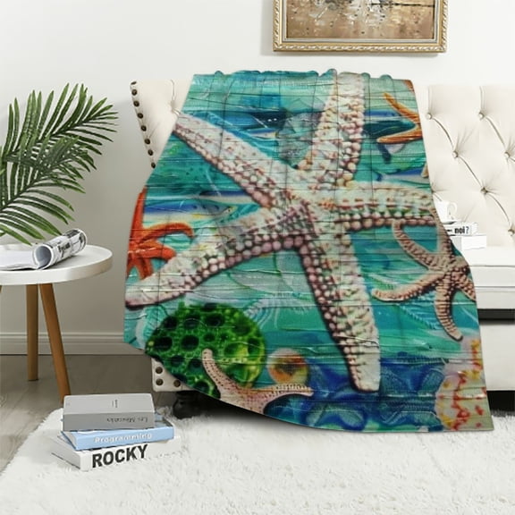 BCIIG Starfish Corals Ocean Wildlife Warm Lightweight Blanket Soft Fleece Blankets Throw Blanket All Seasons Exquisite Gifts for Living Rooms Sofa Decor Cow Gifts 40x50in