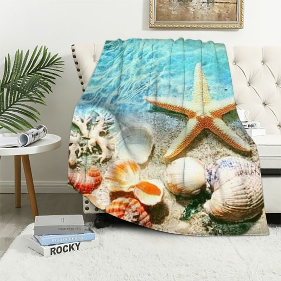 BCIIG Starfish Sea Shells Beach Warm Lightweight Blanket Soft Fleece Blanket Throw for Living Rooms Sofa Decor All Seasons, Pack of 1 40x50in