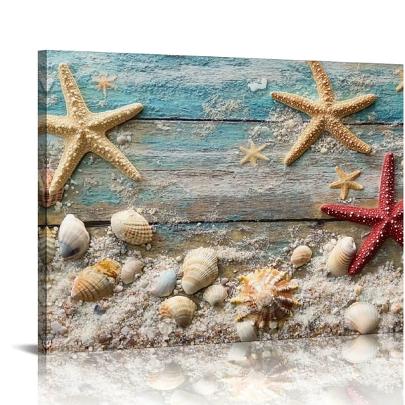 BCIIG Starfish Seashells Beach Wall Decor for Bedroom Kitchen Living Room Office, Fashion Art Print Home Wall Pictures 20x16in