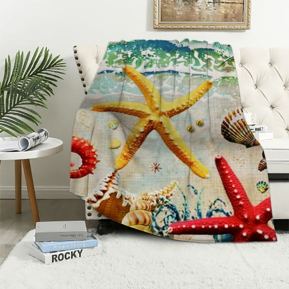 BCIIG Starfish Shell Beach Warm Lightweight Blanket Soft Flannel Blankets Throw Blanket for All Seasons Living Rooms Sofa Decor Cow Gifts Blanket 40x50in