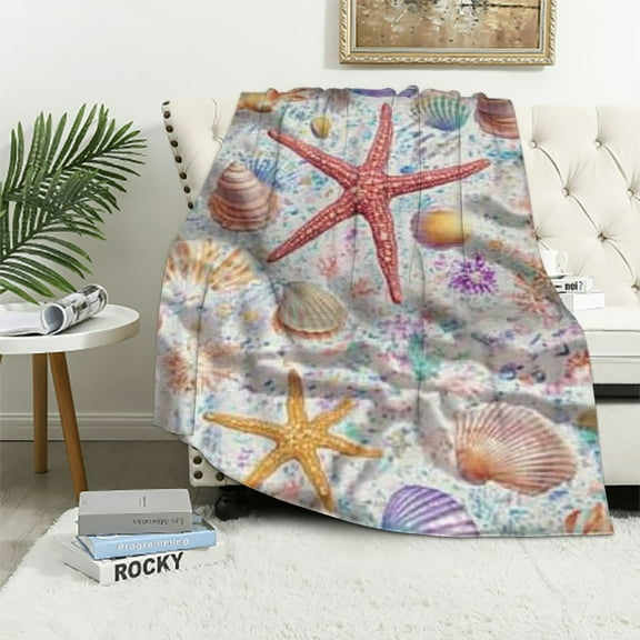 BCIIG Starfish Shell Blanket, Marine Animal Gifts for Girl Boy Children Toddler, Throw Blanket, Lightweight Soft Warm Cozy Flannel Throw for Sofa Chair-Crib Stroller Nap 50x60in