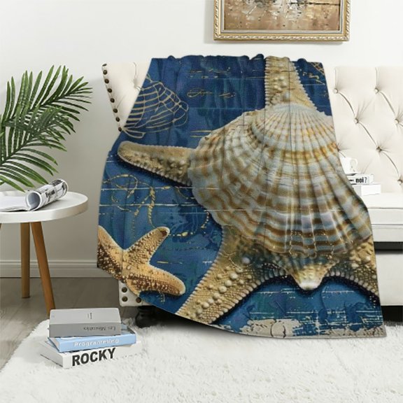 BCIIG, Starfish, Shell Texture, Warm and Lightweight Blanket, All-Season Sofa Decoration, Cow Gift - Flannel Fabric Design, Multiple Sizes, High Quality Materials