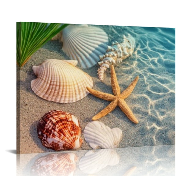 BCIIG Starfish Shells Wall Decor Canvas Art Print for Living Room Bedroom Home Office - Waterproof and Tear Resistant - Set of 4 - Quality Material 16x12in