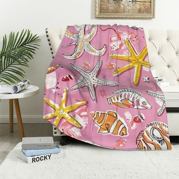 BCIIG Starfish Warm Lightweight Blanket Soft Fleece Blankets Throw Living Rooms Sofa Decor Cow Gifts All Seasons 3 Sizes 40x50in