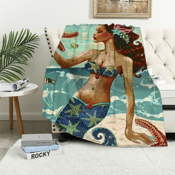 BCIIG Starfish Warm Lightweight Flannel Blanket Soft Fleece Blankets for All Seasons, Throw Blanket Living Room Sofa Decor Cow Gifts Blanket, Multiple Sizes Available 50x60in