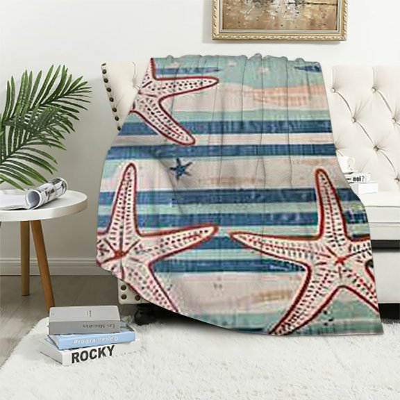 BCIIG Starfish Warm Lightweight Fleece Blanket for All Seasons, Soft Throw Blanket for Living Rooms Sofa Decor, Cow Gifts, Various Sizes 50x60in