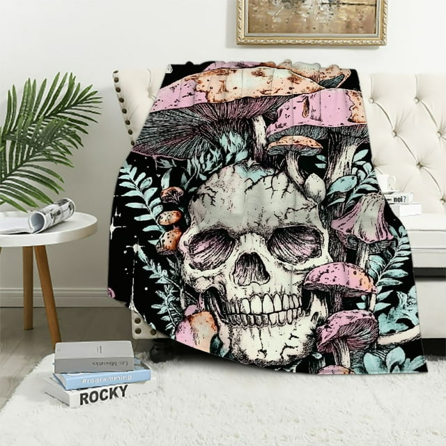 BCIIG Starry Sky Galaxy Planets Throw Blanket,Mushroom Skull Trippy Plants Blanket for Bedroom Decor,Sun Moon Super Soft Blanket for Sofa Couch for All Seasons,Queen  40x50in