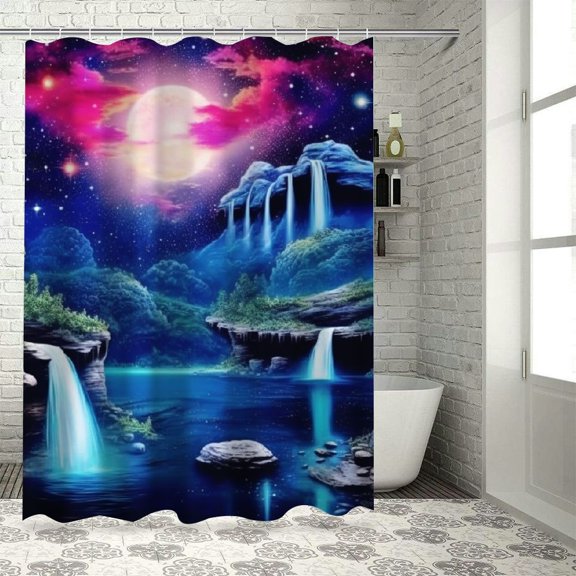 BCIIG Stars Bathroom Decor Set with Hooks, Multi Size Colorful Luxury Graphic Print Fashion Shower Curtain, Home Bathtubs Bathroom Decoration, Waterproof, Easy Installation, Machine Washable