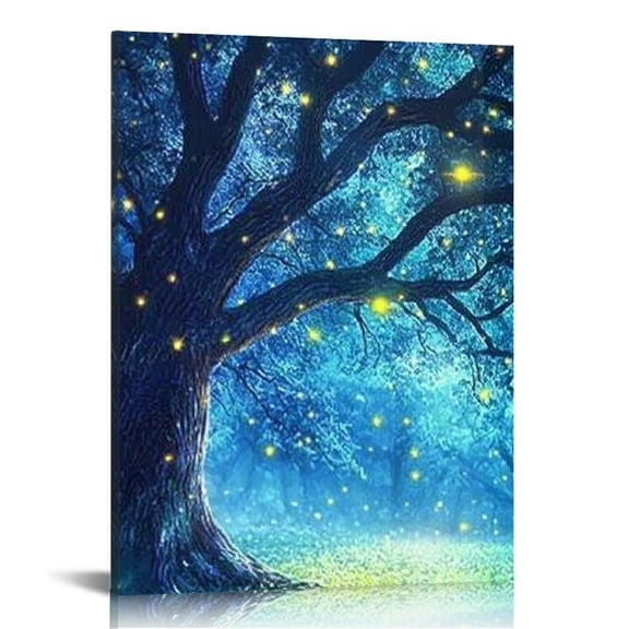 BCIIG Stars Fireflies Tree Print Canvas Wall Art Home Decor 12x16 in