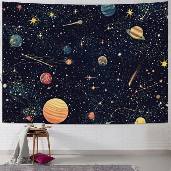 BCIIG  Stars Galaxy Constellation Wall Tapestry  Moon Planet Nebula Space Zodiac Backdrop Hanging Polyester Home Decor for Bedroom Living Room 50x40inch
