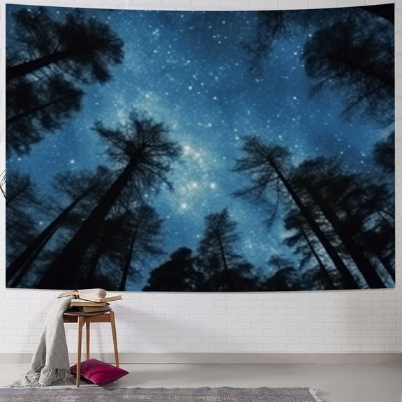BCIIG Stars Night Sky Trees Tapestry Wall Hanging Unique Style Graphic Tapestries Home Wall Decor Art for Living Room Bedroom Apartment Farmhouse Dorm 40x30inch