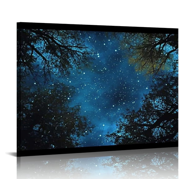 BCIIG Stars Night Sky Trees Wall Decor Canvas Art Prints 20x16in