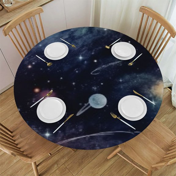 BCIIG Stars Planets Galaxy Round Tablecloth Stain Resistant and Washable for Indoor Outdoor Kitchen Dining Wedding Parties 100% Polyester Table Cover 54"-58