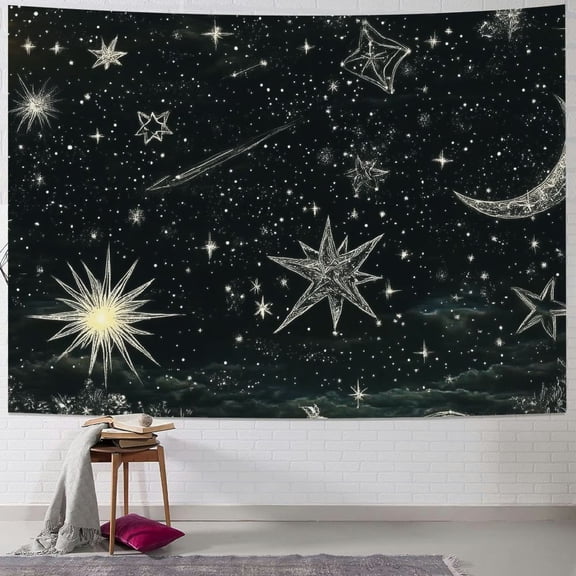BCIIG Stars Sun Moon Tapestry Wall Hanging Unique Style Graphic Tapestries Home Wall Decor Art for Living Room Bedroom Apartment Farmhouse Dorm 60x50inch