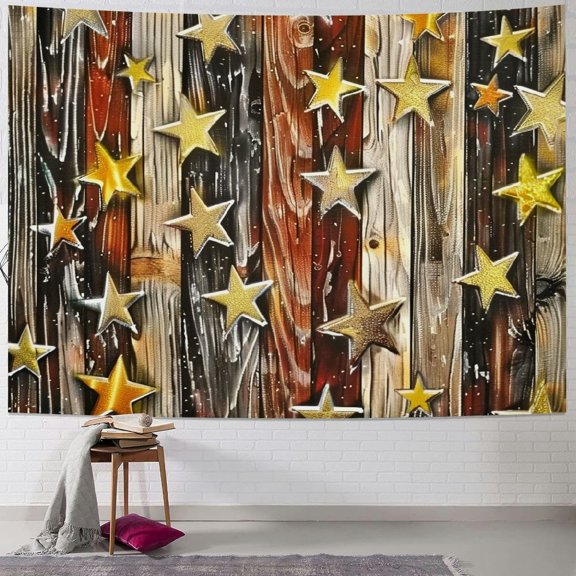 BCIIG Stars Wood Grains Folk Art Tapestry Wall Hanging Unique Style Graphic Tapestries Home Decor for Living Room Bedroom Farmhouse Dorm Wall Art 40x30inch