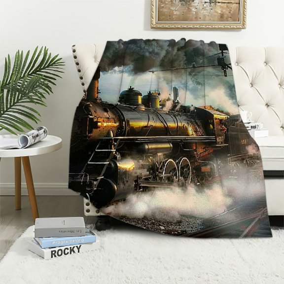 BCIIG Steam Locomotive Warm Lightweight Blanket Soft Fleece Blankets Throw Blanket for Living Rooms Sofa Decor Cow Gifts All Seasons Bedding 50x60in
