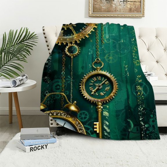 BCIIG Steampunk Gears Clock Theme Warm Lightweight Blanket Soft Fleece Throw Blanket Living Rooms Sofa Decor Cow Gifts Blanket for All Seasons 40x50in