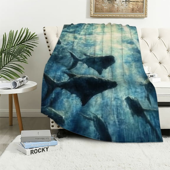 BCIIG Stingray Blanket Gifts for Adults Kids Soft Warm Lightweight Cozy Plush Sea Ocean Fish Theme Throw Blankets for Bedroom Living Room Sofa Home Decor 50x60in