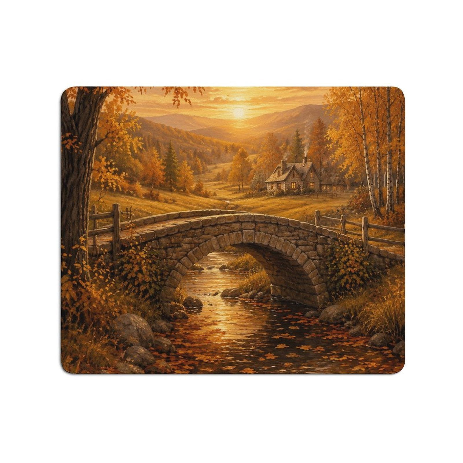 BCIIG Stone Bridge Golden Autumn Sunset Landscape Mouse Pad, Square ...