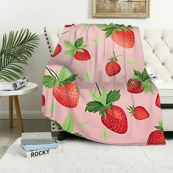 BCIIG  Strawberry Print Fleece Blanket Kawaii Pink Strawberry Throw Blanket Cute Fruit Sherpa Blanket for Bed Sofa Couch Girl Room Decor Lightweight Plush Fuzzy Blanket Throw  40x50in