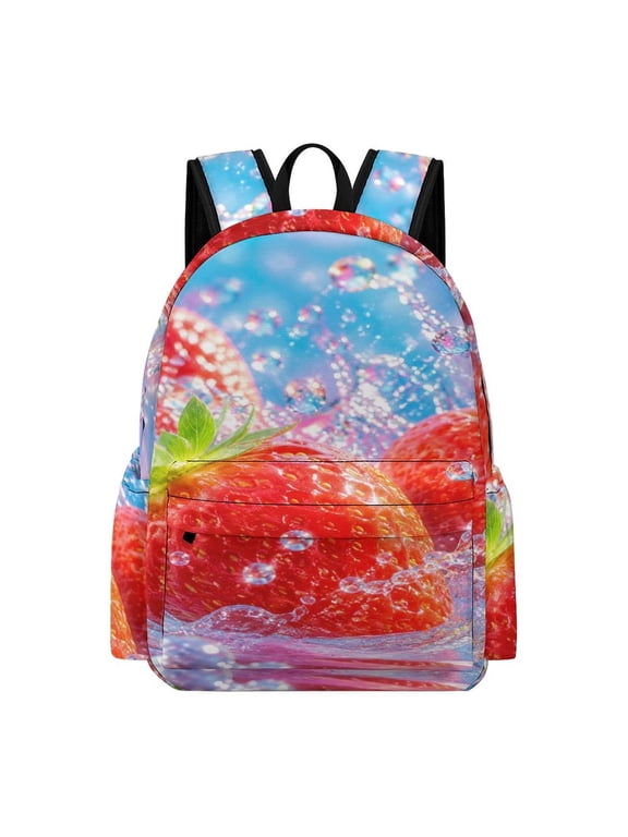 Strawberry Splash Bubble Pattern Printed Oxford Backpack, Large Capacity Laptop Backpack, Water Resistant, Travel Daypack for College Work Commuting Adults,