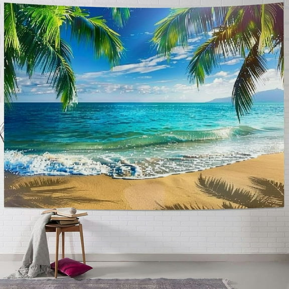 BCIIG Summer Beach Theme Tapestry Wall Hanging Palm Trees Ocean Sea Beach Wave Scenery Wall Art Tropical Nature Tapestry Holiday Home Decor for Bedroom Living Room
