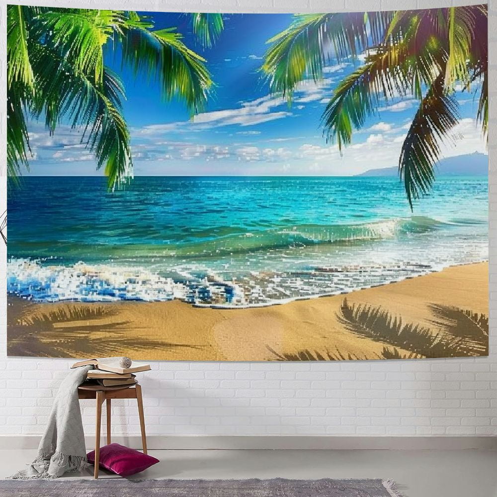 BCIIG Summer Beach Theme Tapestry Wall Hanging Palm Trees Ocean Sea Beach Wave Scenery Wall Art Tropical Nature Tapestry Holiday Home Decor for Bedroom Living Room Walmart