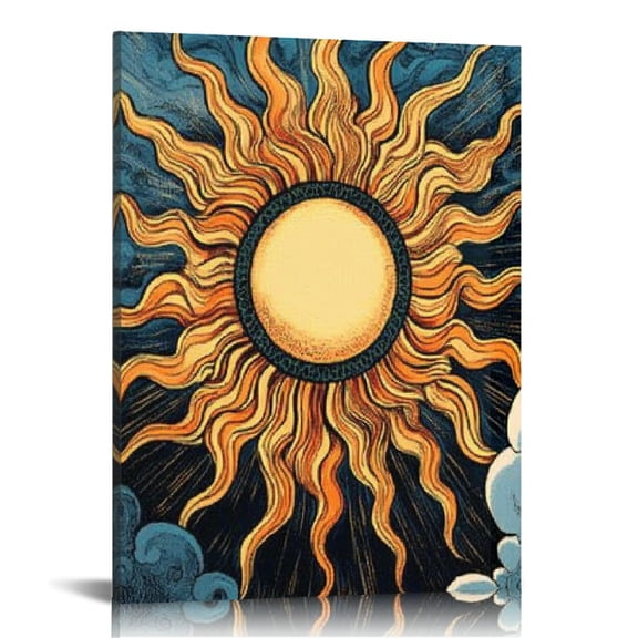 BCIIG Sun Clouds Psychedelic Canvas Wall Art Home Decor 12x16 in