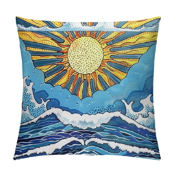 BCIIG Sun Clouds Waves Graphic Decorative Cushion Throw Pillow Cover for Home Couch Living Room Bed Sofa Aesthetic Decor Square 1PC 22x22in
