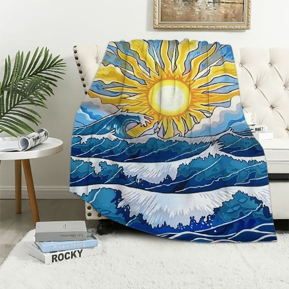 BCIIG Sun Clouds Waves Warm Lightweight Soft Fleece Blanket All Seasons for Living Rooms Sofa Decor Cow Gifts Bed 40x50in