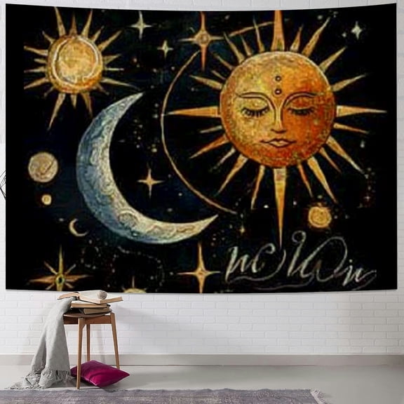 BCIIG Sun Moon Astrology Tapestry Wall Hanging Unique Style Graphic Tapestries Home Wall Decor Art for Living Room Bedroom Apartment Farmhouse Dorm 60x50inch