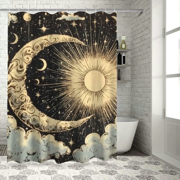 BCIIG Sun Moon Clouds Shower Curtain Set with Hooks for Bathroom 60"x72