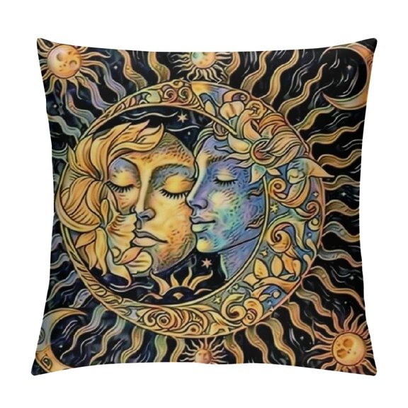 BCIIG Sun Moon Face Decorative Pillow Cover for Home Couch Living Room Sofa - Printed on Both Sides - 1PC 18x18in
